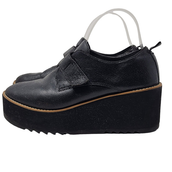 EILEEN FISHER Zola Black Pebbled Leather Platform Wedge Oxford Women's 9 - Picture 6 of 13